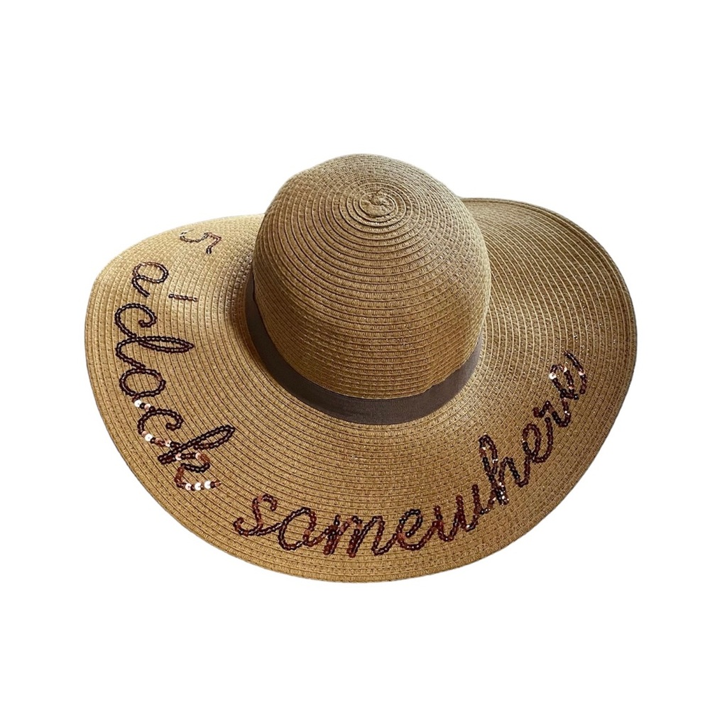 Sun ‘n’ Sand HEADWEAR ‘5 O’clock Somewhere’ Brown Wide Brim Hat NWOT